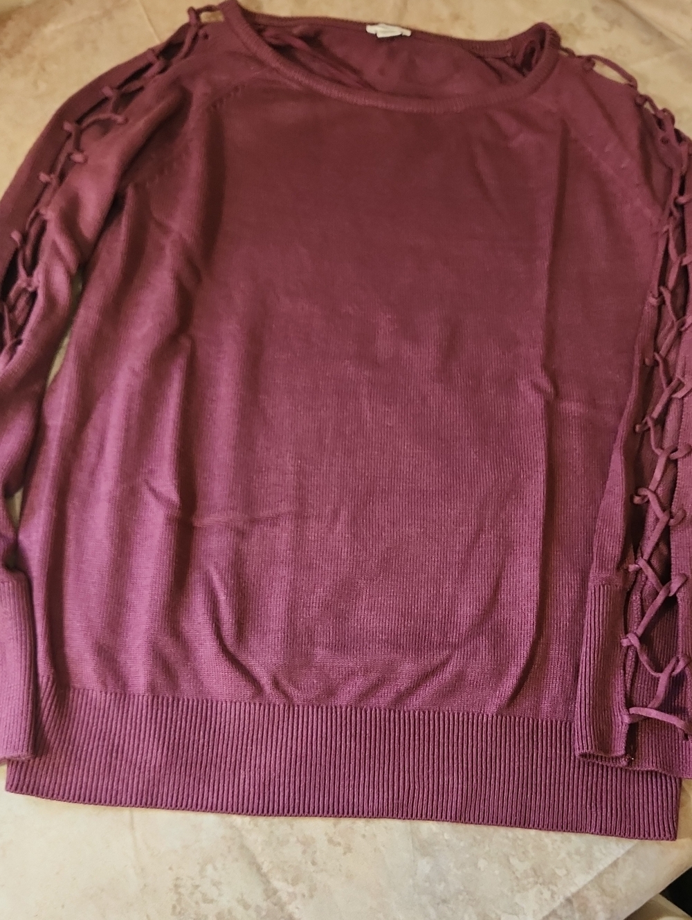 Garage Wine Lace-Up Sleeve Crewneck Sweater